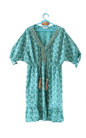 Tan zomerjurkje groen in retrostijl all over patroon maat 128